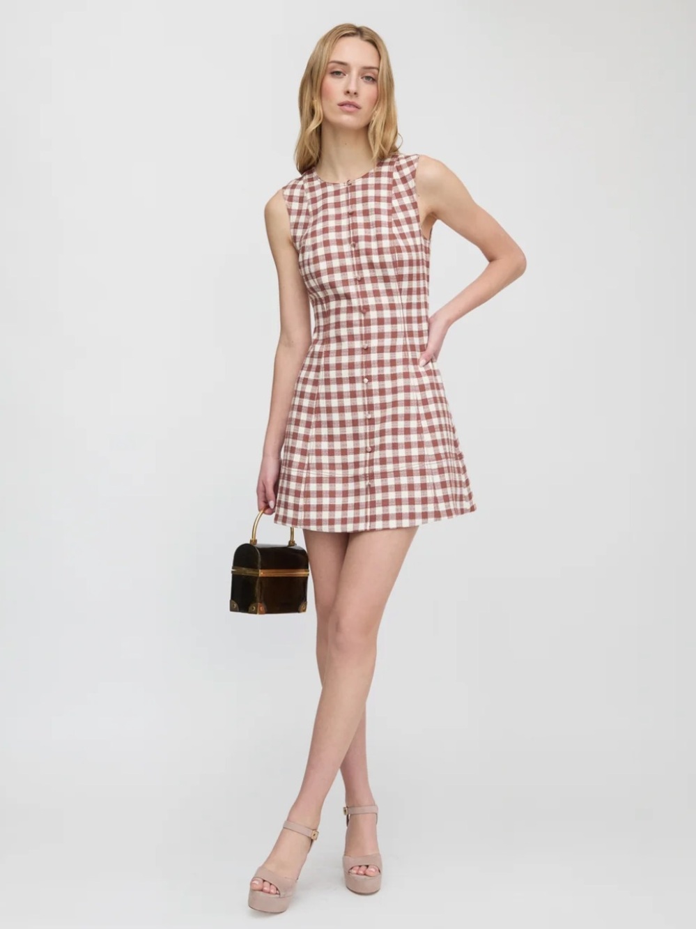 Hill House Home The Angie Dress in Rust Gingham Brown White - Picture 4 of 6